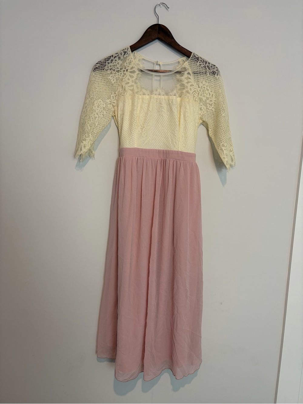 Little Mistress Maternity Lace Maxi Dress US 4 Blush Pink Baby Shower Wedding
